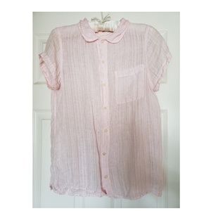 CP Shades Light Pink Linen Button Down Tee Shirt